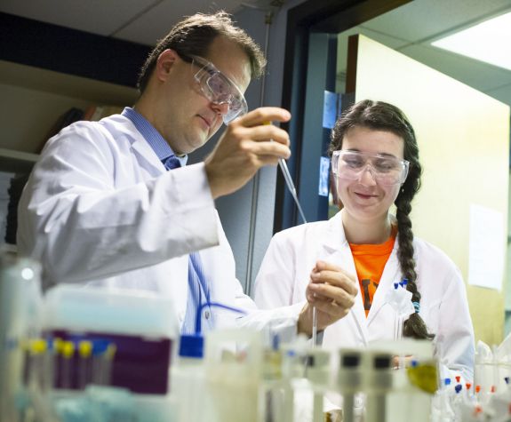 chemistry professor Andy Franz and student Amelia Watson